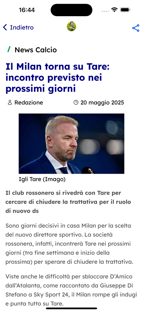 Gianluca Di Marzio - Ein Fußballtransfer-Nachrichtenartikel über die AC Mailand in der Gianluca Di Marzio App