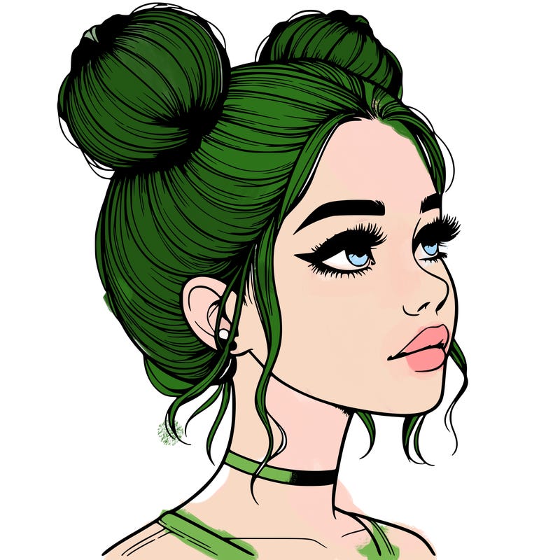 realistic girl with buns on the top of her head
