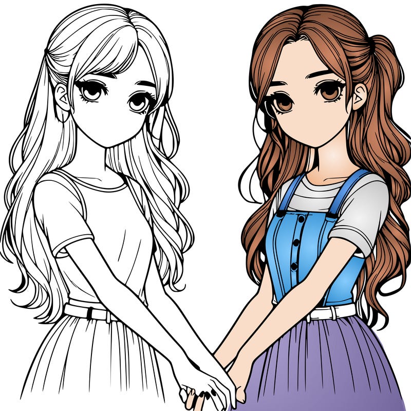 two realistic girls holding hands