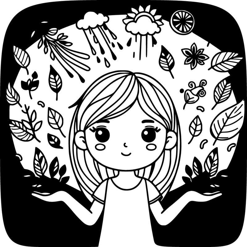 girl with nature elements hovering over hands