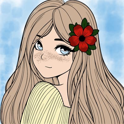 realistic girl with a flower in her long hair