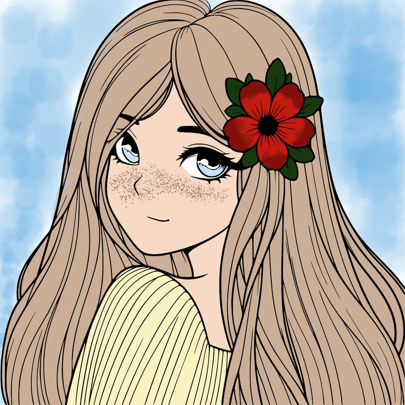realistic girl with a flower in her long hair