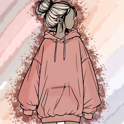 realistic girl with a oversized sweatshirt on and a bun