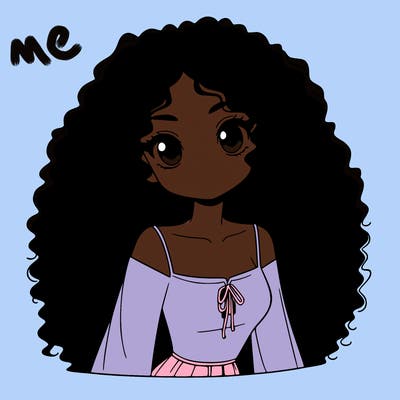 a black anime girl with long afro hair