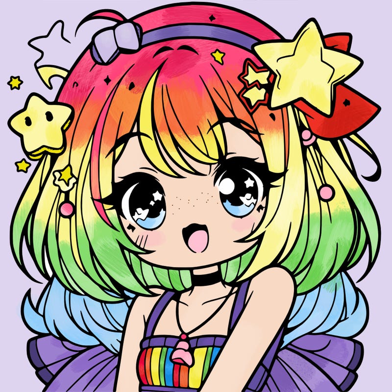 cute anime girl with star accessories