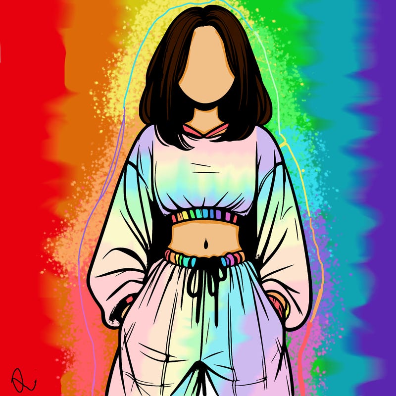 realistic girl faceless with baggy pants and a crop top