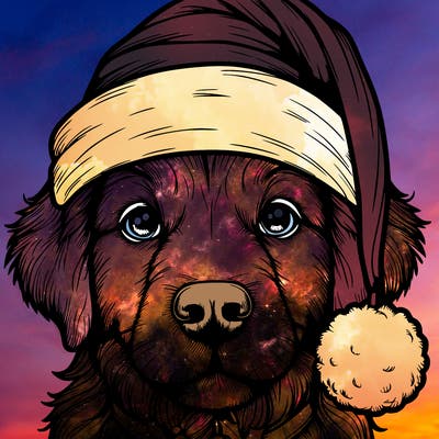 realistic dog with a christmas hat
