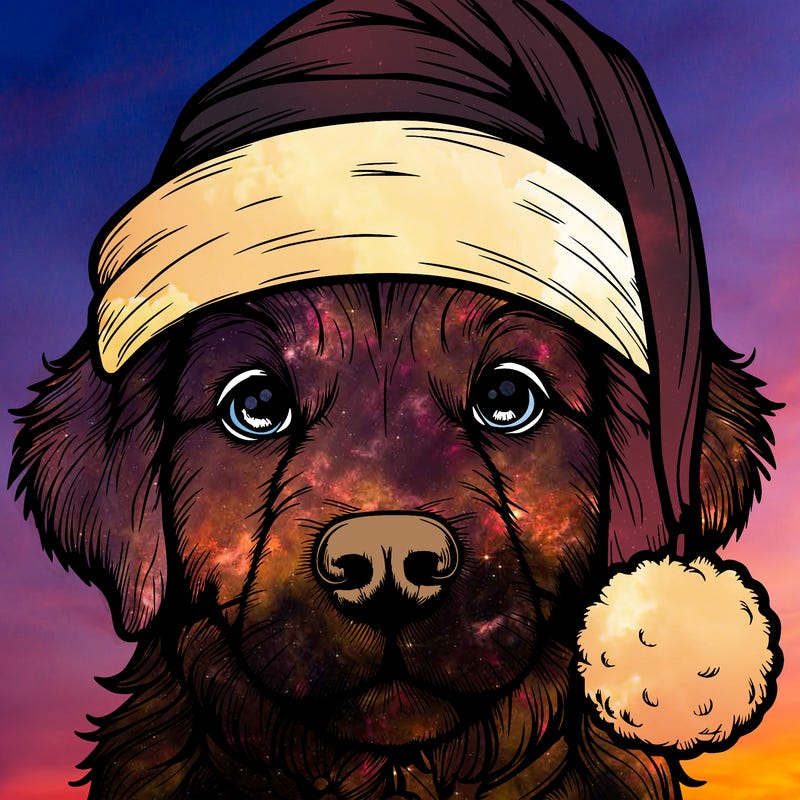 realistic dog with a christmas hat