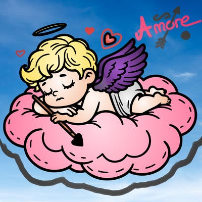 cupid asleep on a cloud