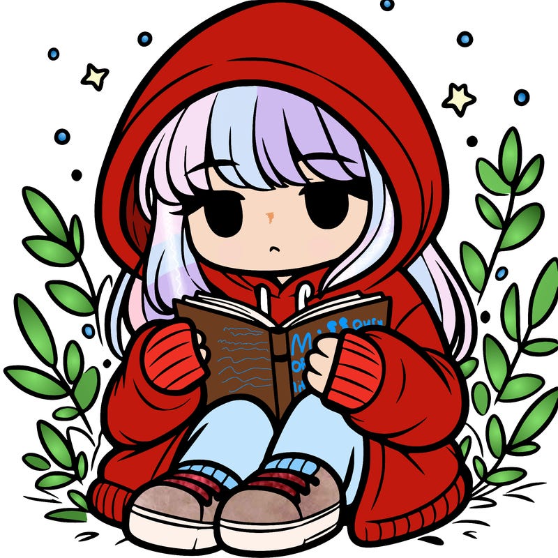girl in oversized hoodie reading a book