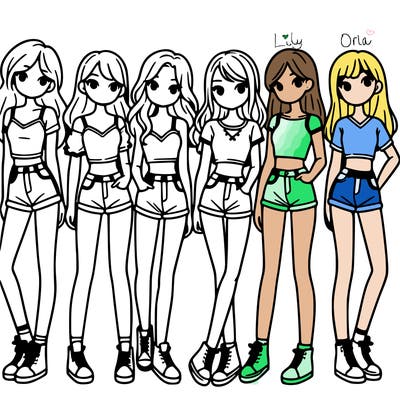 a group of girls wearing crop tops and shorts