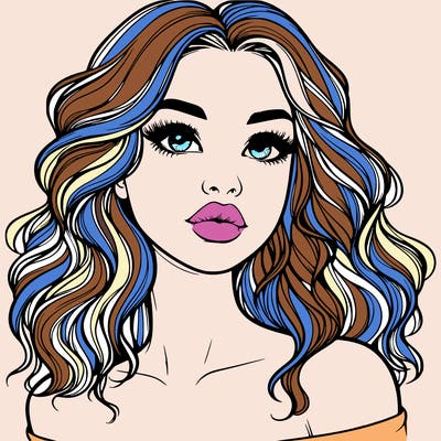 realistic girl with wavy hair and lips