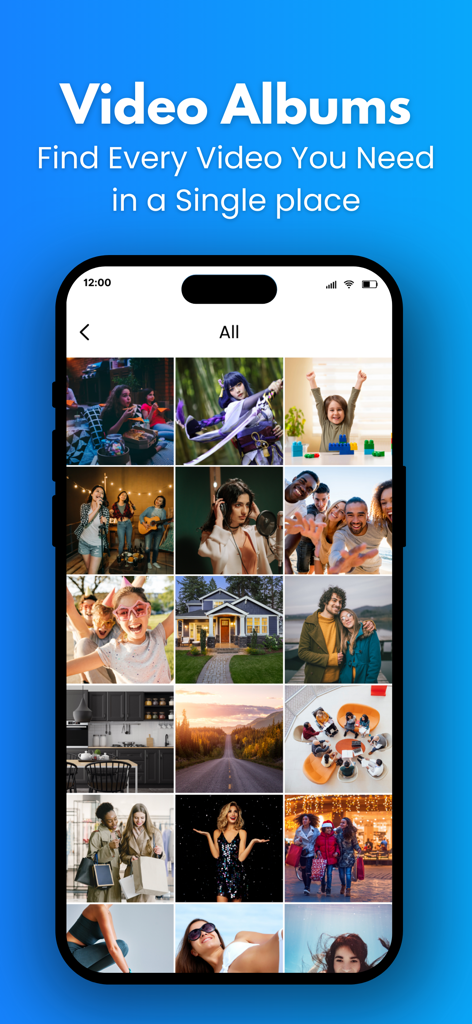 MX Player, All Video Player - Interface of MX Player app showing a grid layout of video albums and thumbnails on a mobile device