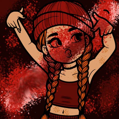 realistic teenage girl with braids and a beanie and crop top doing 🫶🏼