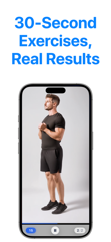 RazFit - RazFit app interface featuring a 30-second exercise session with an AI trainer