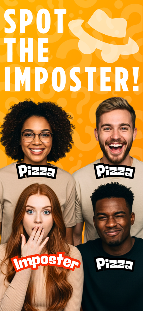 Four friends playing the CapIt party game to spot the imposter among them
