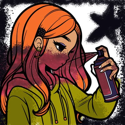 a realistic girl spray painting