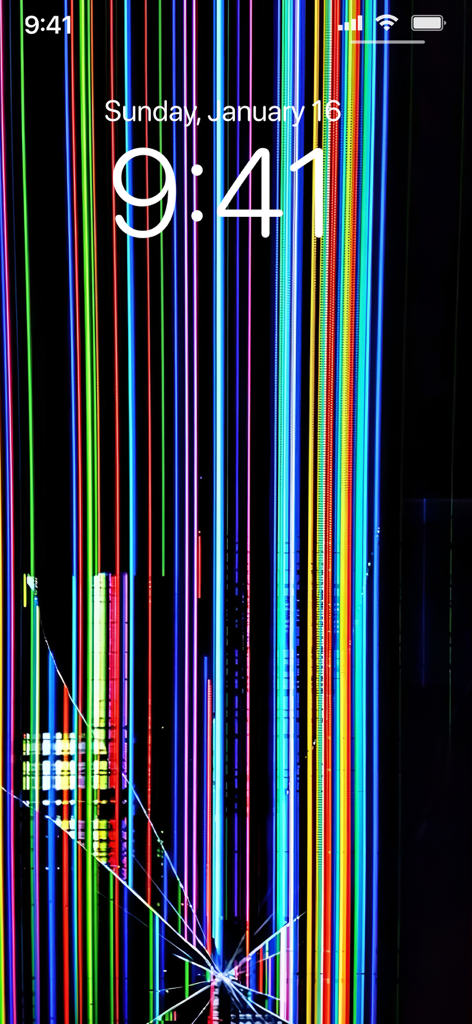 Broken Screen Wallpapers 4K - iPhone lock screen with a colorful digital glitch and cracked glass effect wallpaper