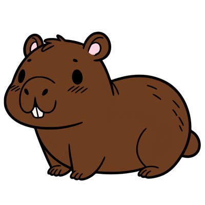 children's coloring page of the whole body of a smiling capybara