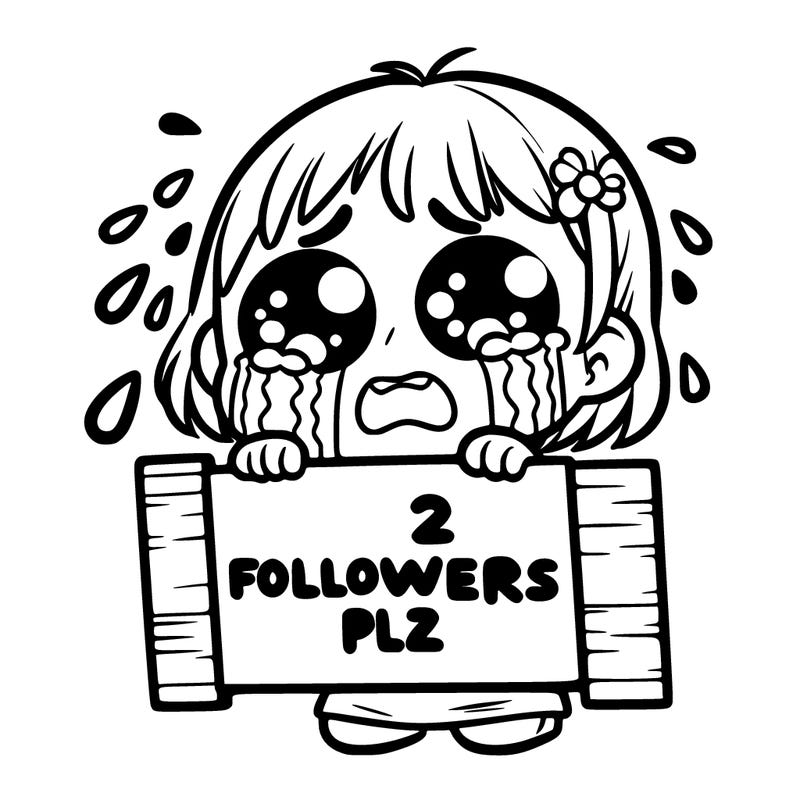 poor crying toddler holding up a sight that says 2 followers plz