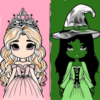 two realistic girls one princess one witch