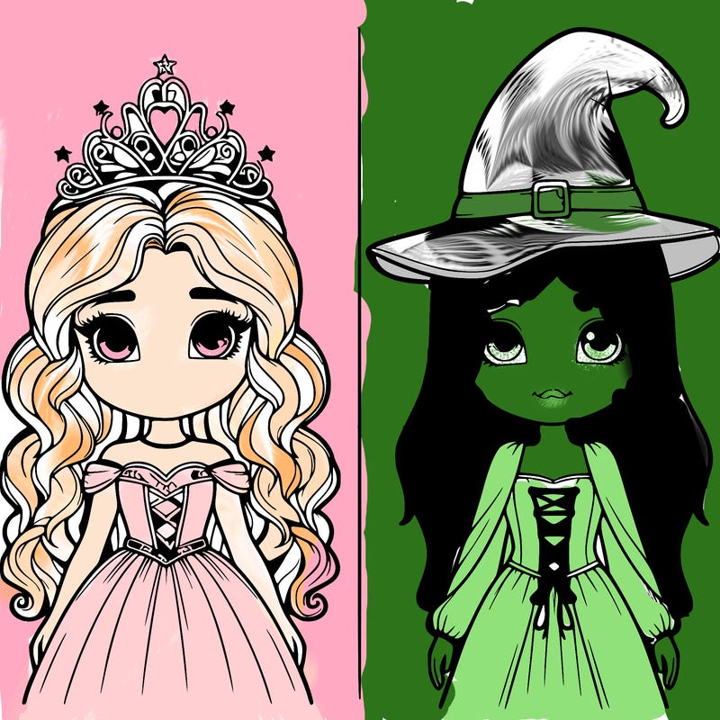 two realistic girls one princess one witch