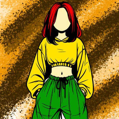 realistic girl faceless with baggy pants and a crop top