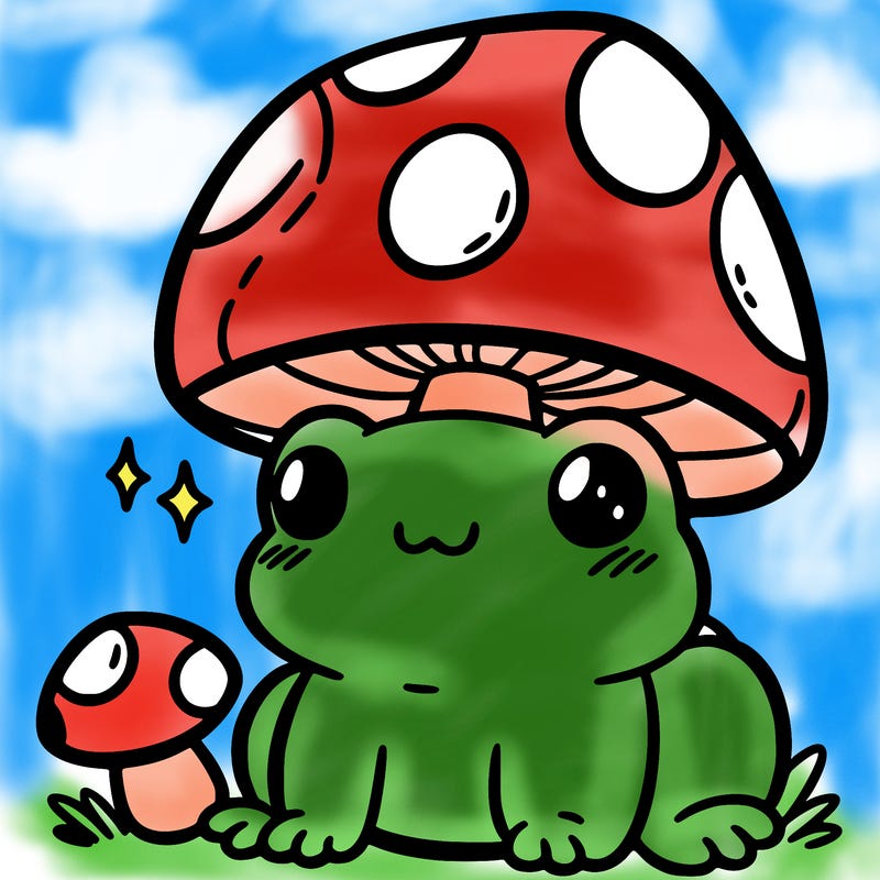 a cute frog with a mushroom hat