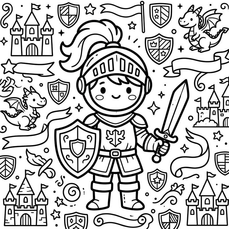 Step into a world where chivalry meets cuteness with this adorable Kawaii Medieval Knight coloring page. Perfect for young adventurers and those who love a blend of medieval fantasy and charming artistic style.