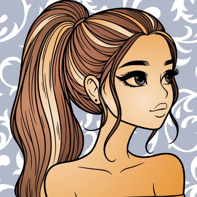 a beautiful and realistic girl with a high pony tail