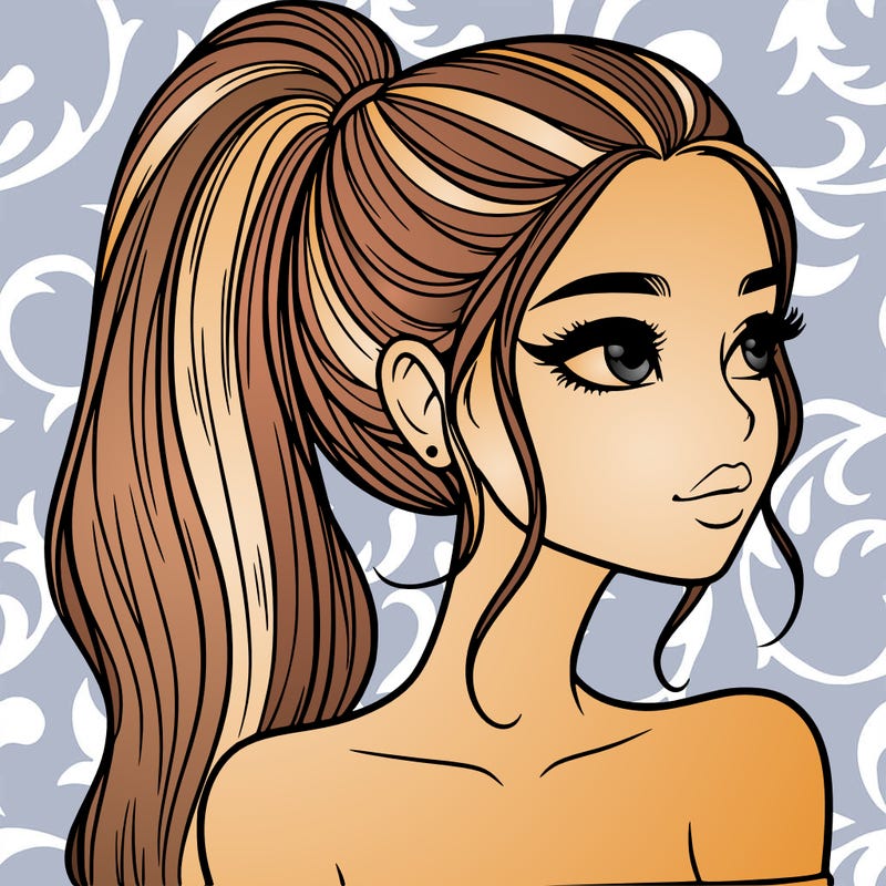 a beautiful and realistic girl with a high pony tail