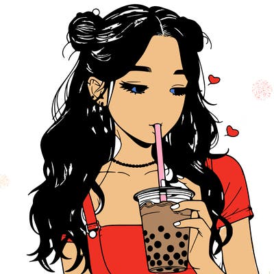 aesthetic realistic girl with boba