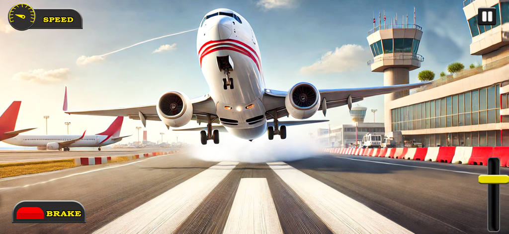 Airplane Simulator Plane Game - Un gros avion commercial décolle d'une piste d'aéroport dans un jeu de simulation de vol 3D.