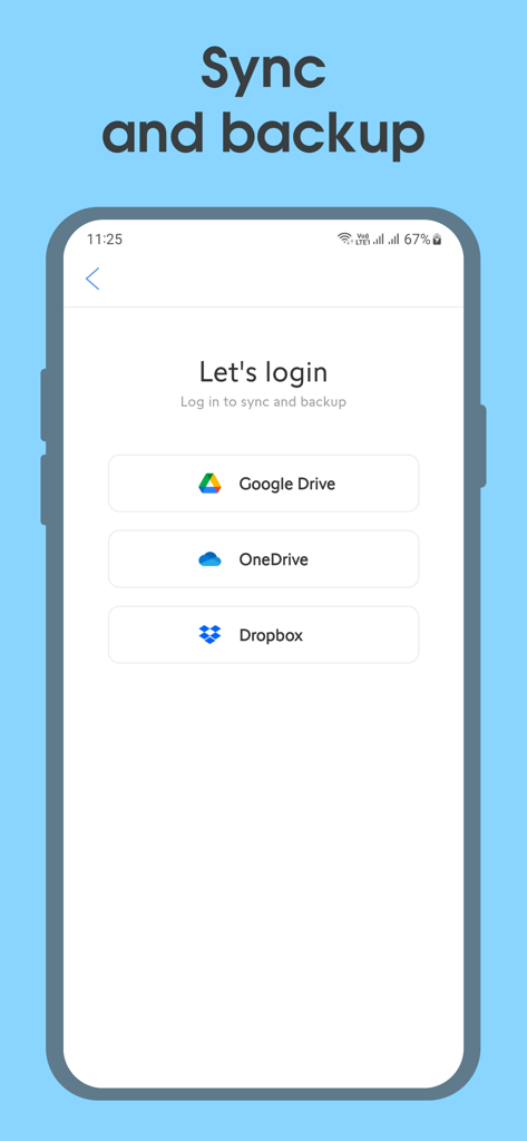Open Note - Ghi Chú Nhanh - Open Note login screen for syncing and backing up notes via Google Drive, OneDrive, and Dropbox