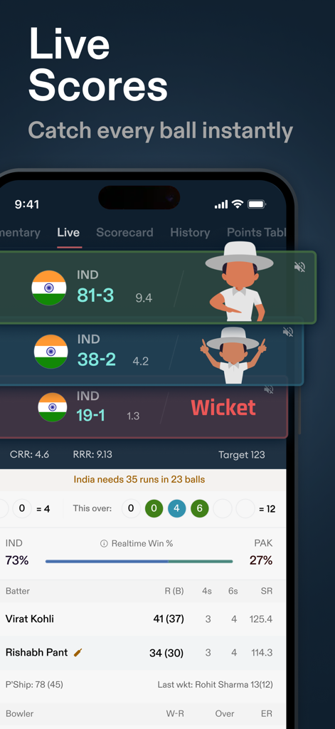 CREX - Just Cricket - Placares de partidas de críquete ao vivo e comentários bola a bola no aplicativo CREX