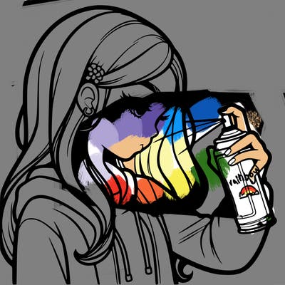 a realistic girl spray painting