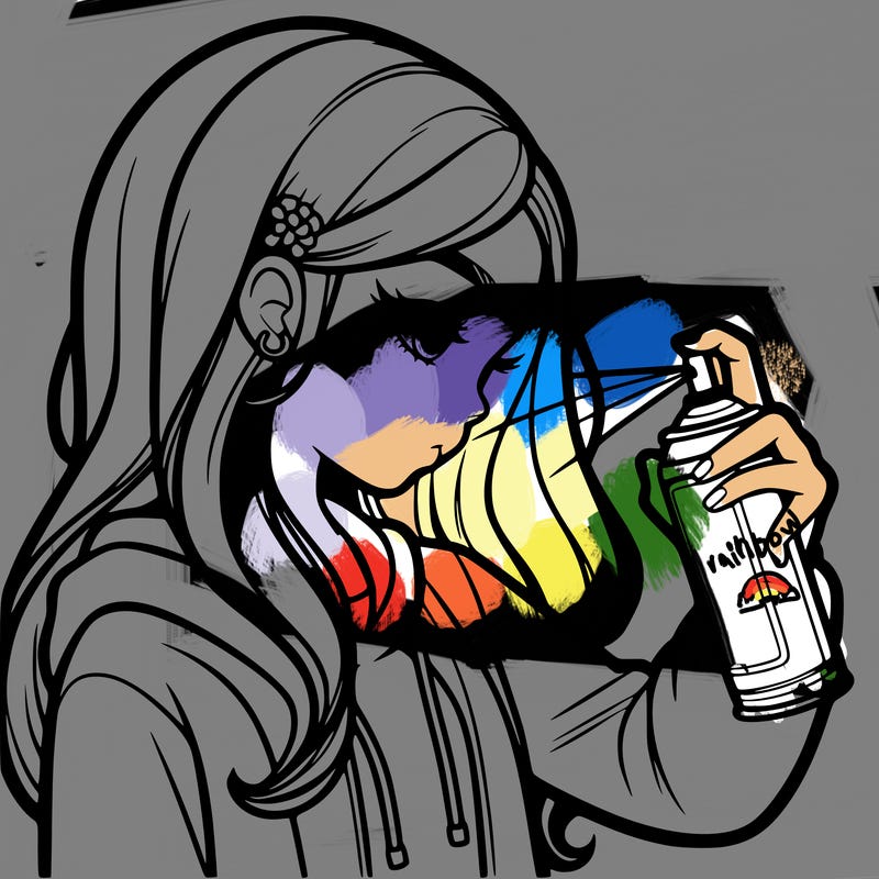 a realistic girl spray painting