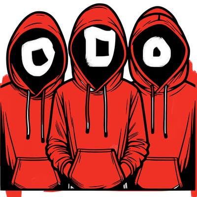 3 faceless people in  hoodies