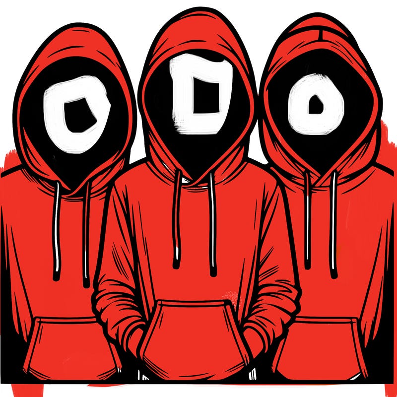 3 faceless people in  hoodies