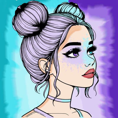 realistic girl with buns on the top of her head