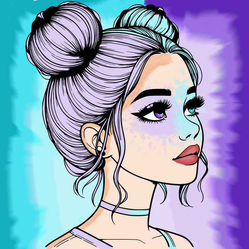 realistic girl with buns on the top of her head