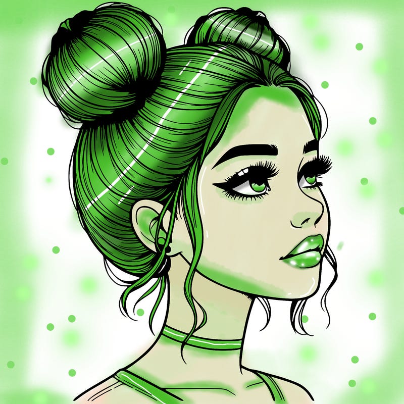 realistic girl with buns on the top of her head