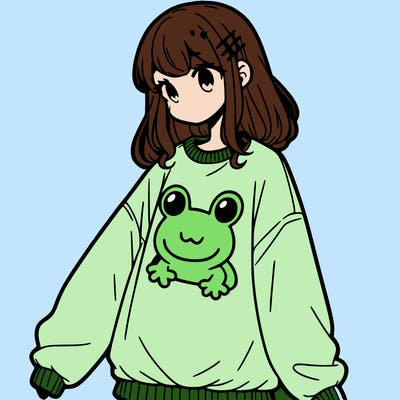 girl wearing frogging sweatshirt