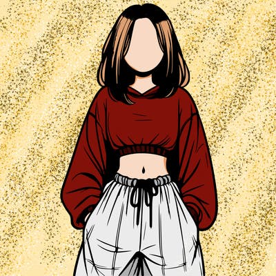 realistic girl faceless with baggy pants and a crop top