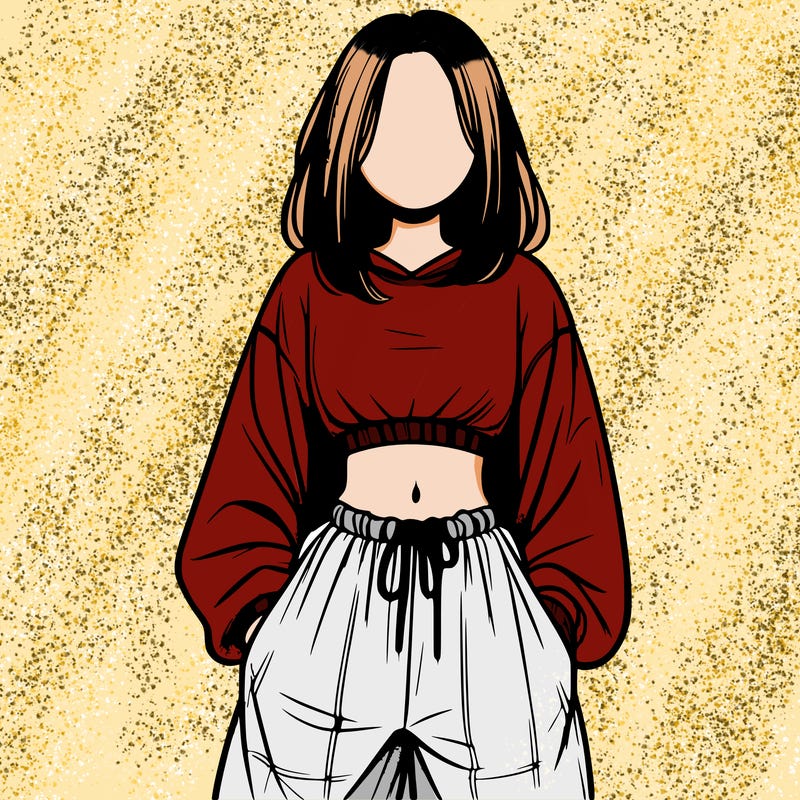 realistic girl faceless with baggy pants and a crop top