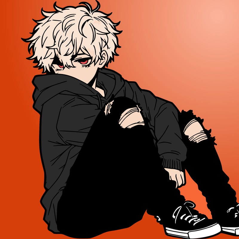 a male hoddie ripped jeans messy hair anime