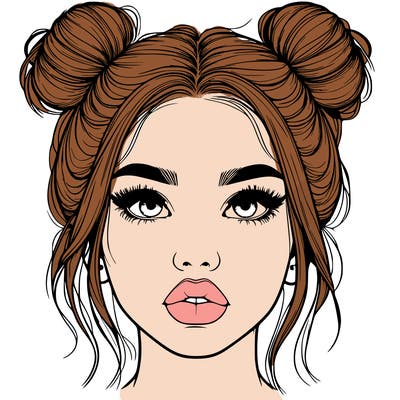 realistic girl with two buns on her hair and lips