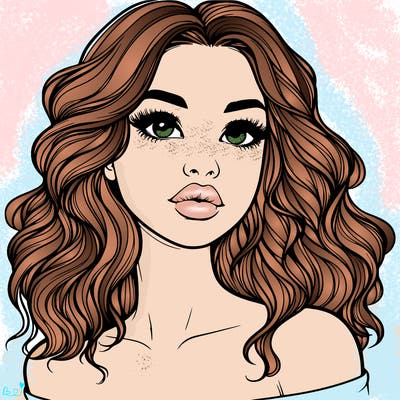 realistic girl with wavy hair and lips