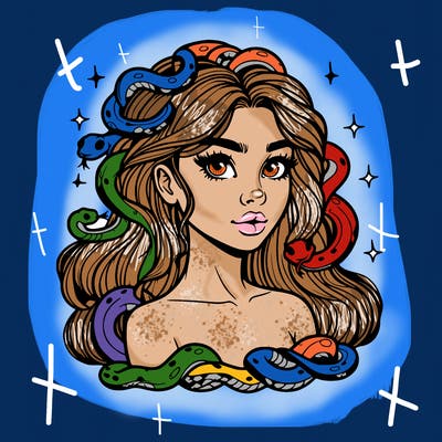 realistic girl with snakes as hair