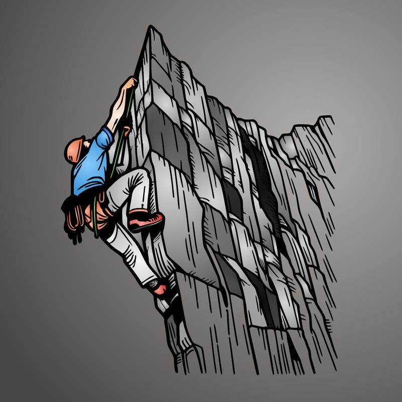 extreme rock climbing on a sheer cliff face